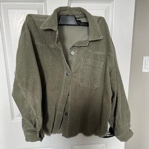 Zara green corduroy raw hem jacket